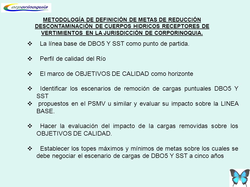 La línea base de DBO5 Y SST como punto de partida.