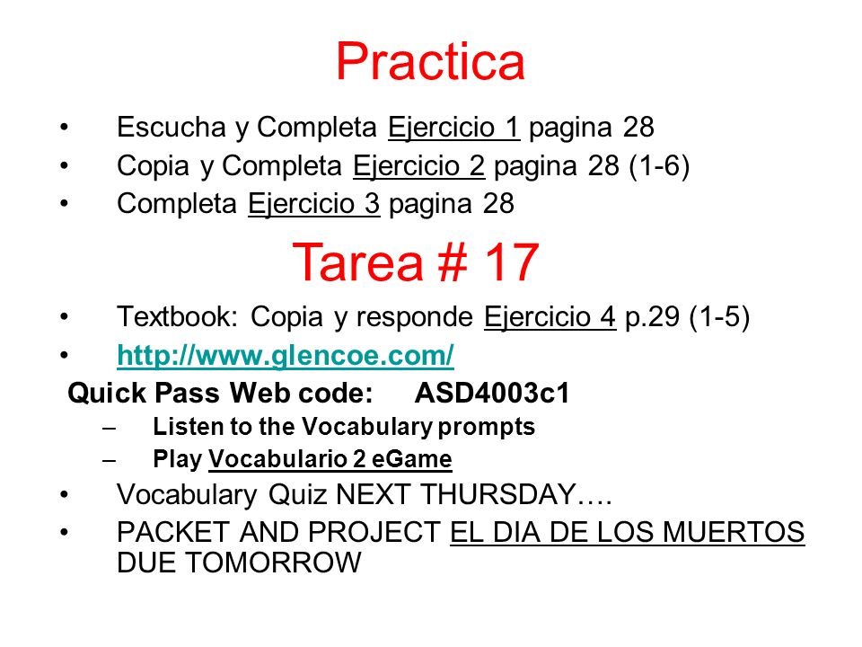 Practica Tarea # 17 Escucha y Completa Ejercicio 1 pagina 28