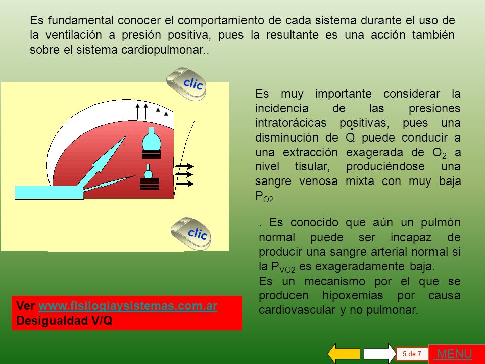 Es fundamental conocer el comportamiento de cada sistema durante el uso de la ventilación a presión positiva, pues la resultante es una acción también sobre el sistema cardiopulmonar..