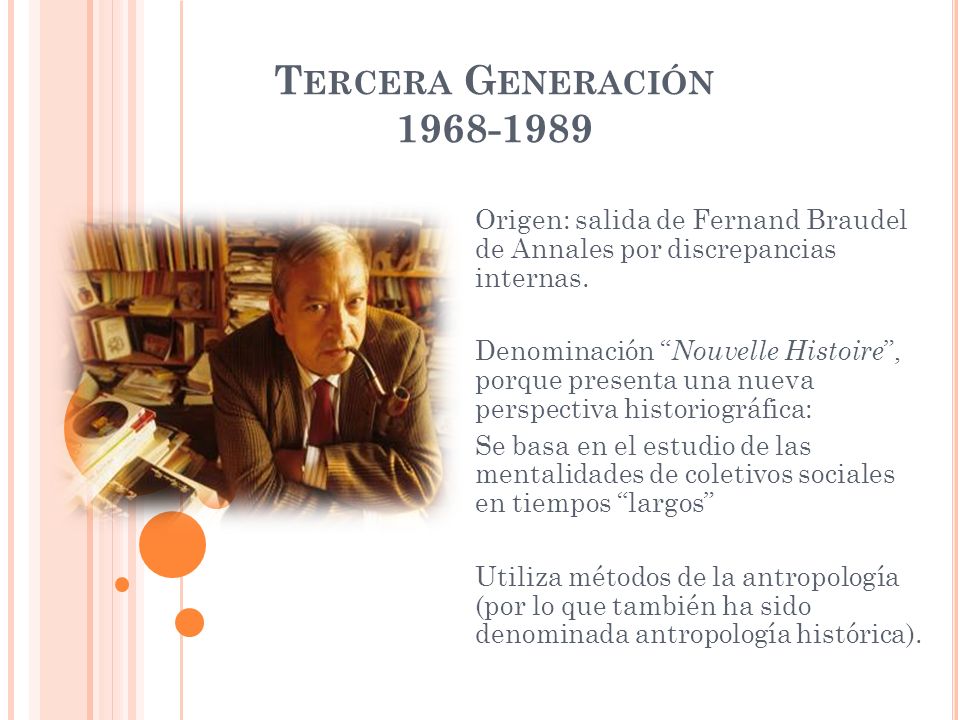 Tercera Generación Origen: salida de Fernand Braudel de Annales por discrepancias internas.