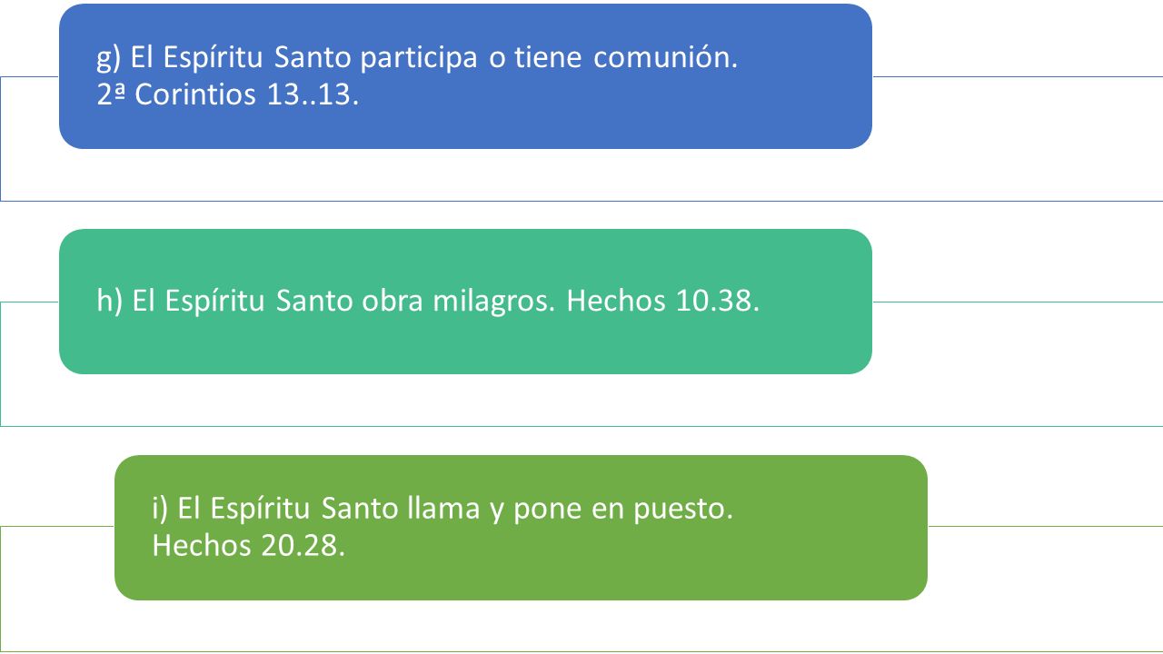 g) El Espíritu Santo participa o tiene comunión. 2ª Corintios