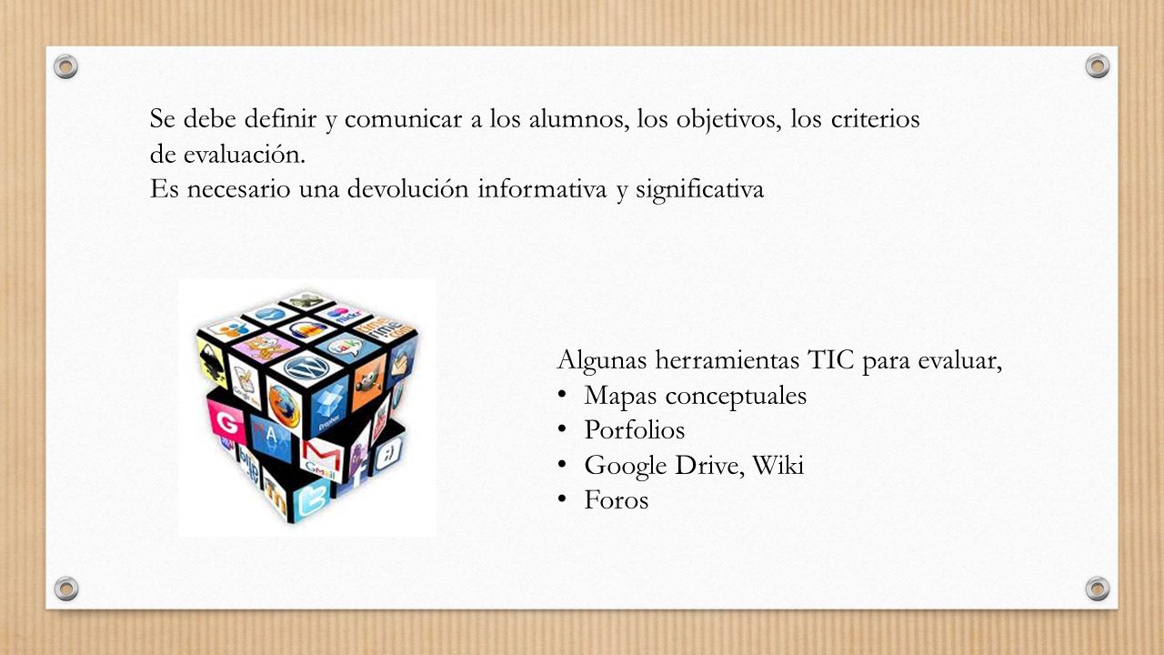 Se debe definir y comunicar a los alumnos, los objetivos, los criterios de evaluación.