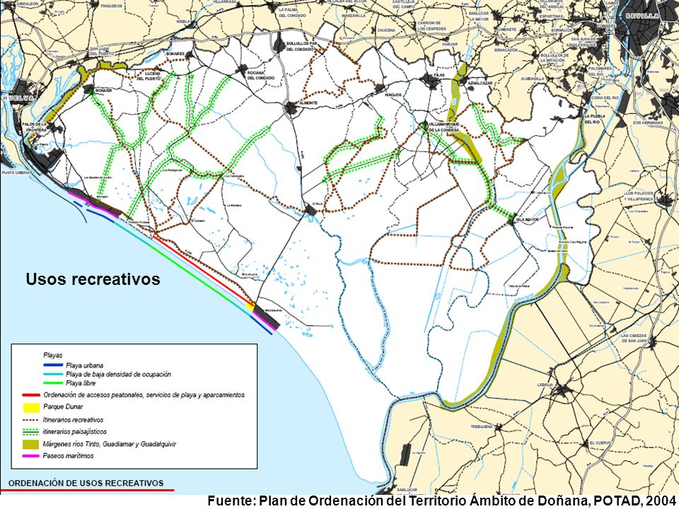 Usos recreativos Fuente: Plan de Ordenación del Territorio Ámbito de Doñana, POTAD, 2004