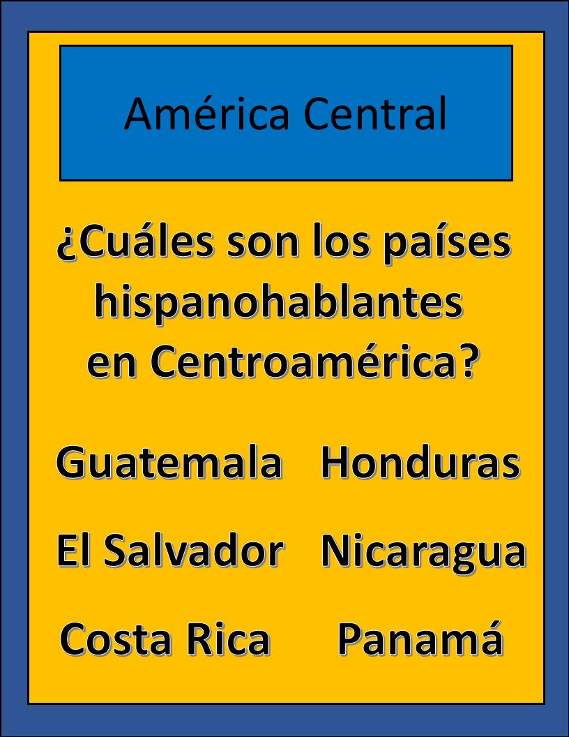 América Central ¿Cuáles son los países. hispanohablantes. en Centroamérica Guatemala. Honduras.