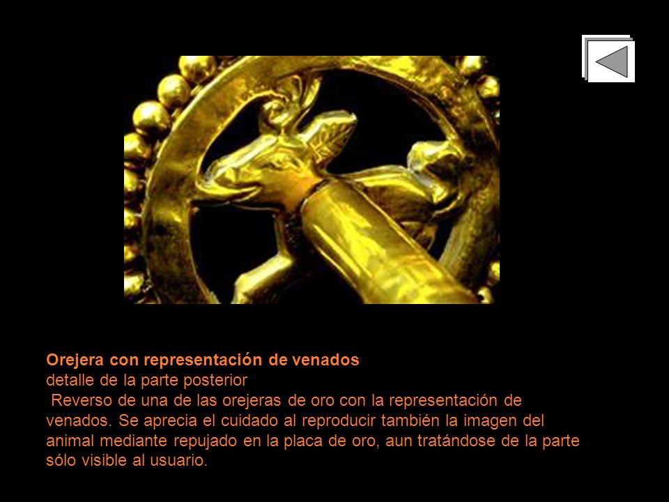 Orejera con representación de venados detalle de la parte posterior Reverso de una de las orejeras de oro con la representación de venados.