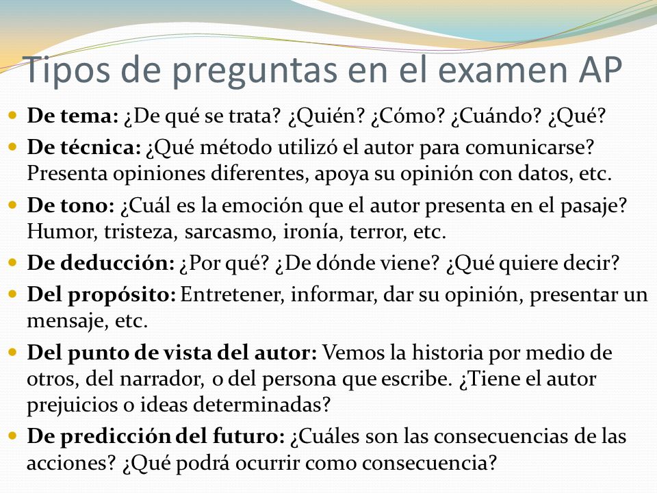 Tipos de preguntas en el examen AP
