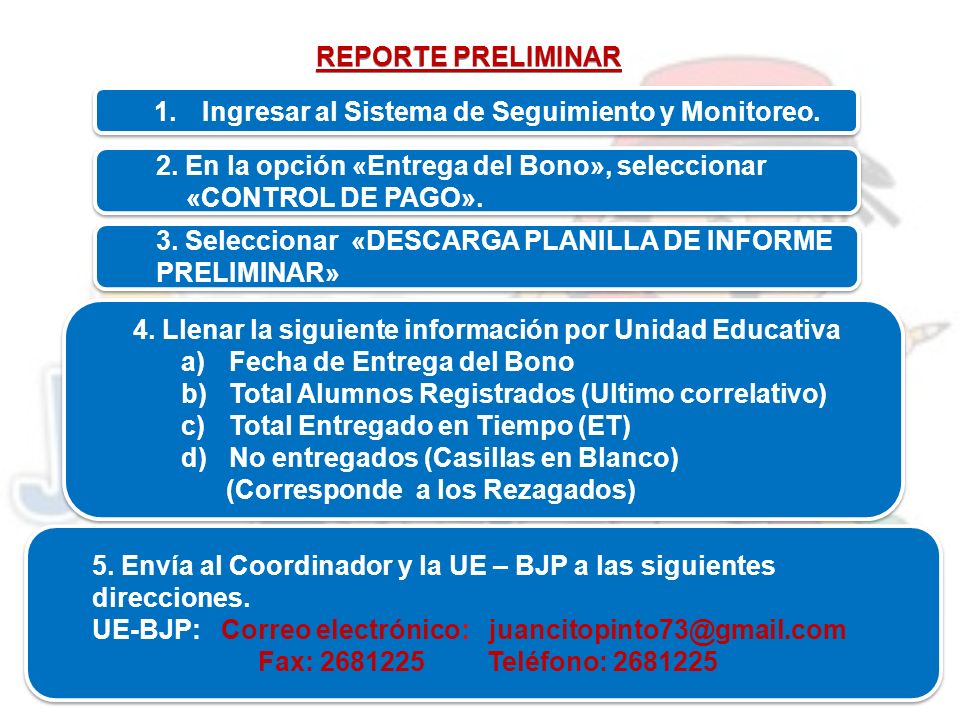 REPORTE PRELIMINAR Ingresar al Sistema de Seguimiento y Monitoreo. 2. En la opción «Entrega del Bono», seleccionar.