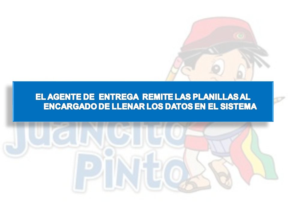 EL AGENTE DE ENTREGA REMITE LAS PLANILLAS AL ENCARGADO DE LLENAR LOS DATOS EN EL SISTEMA