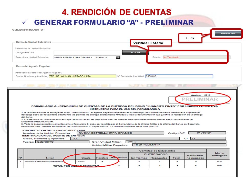 4. RENDICIÓN DE CUENTAS GENERAR FORMULARIO A - PRELIMINAR Click