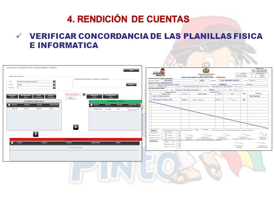 4. RENDICIÓN DE CUENTAS VERIFICAR CONCORDANCIA DE LAS PLANILLAS FISICA E INFORMATICA