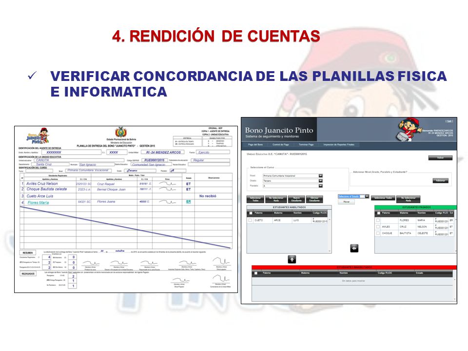4. RENDICIÓN DE CUENTAS VERIFICAR CONCORDANCIA DE LAS PLANILLAS FISICA E INFORMATICA