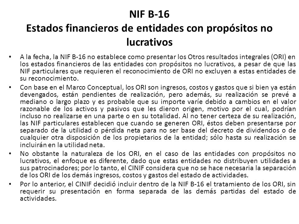NIF B-16 Estados financieros de entidades con propósitos no lucrativos