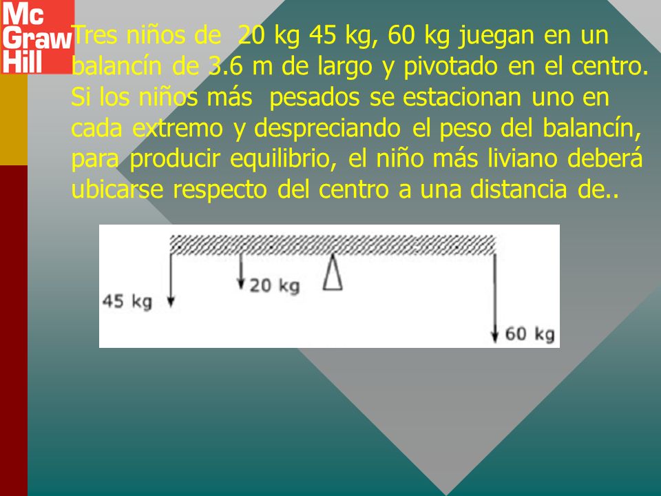 Tres niños de 20 kg 45 kg, 60 kg juegan en un balancín de 3