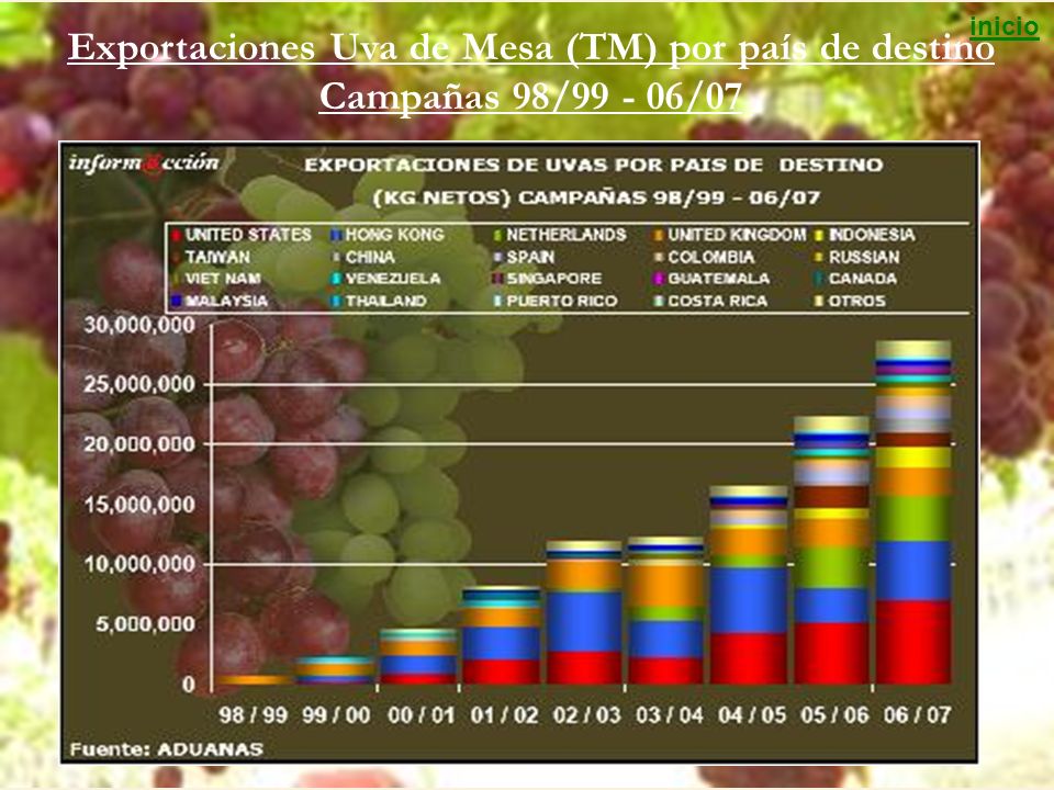 Exportaciones Uva de Mesa (TM) por país de destino Campañas 98/ /07
