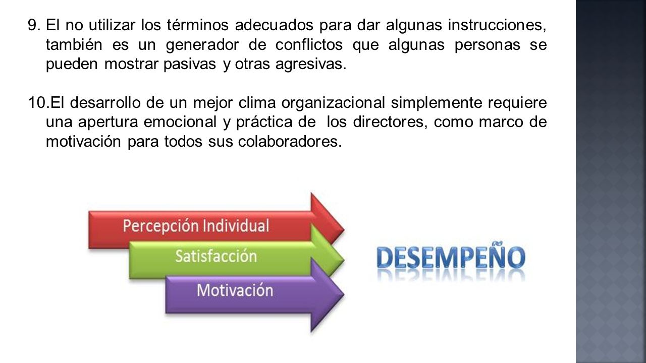 El no utilizar los términos adecuados para dar algunas instrucciones, también es un generador de conflictos que algunas personas se pueden mostrar pasivas y otras agresivas.
