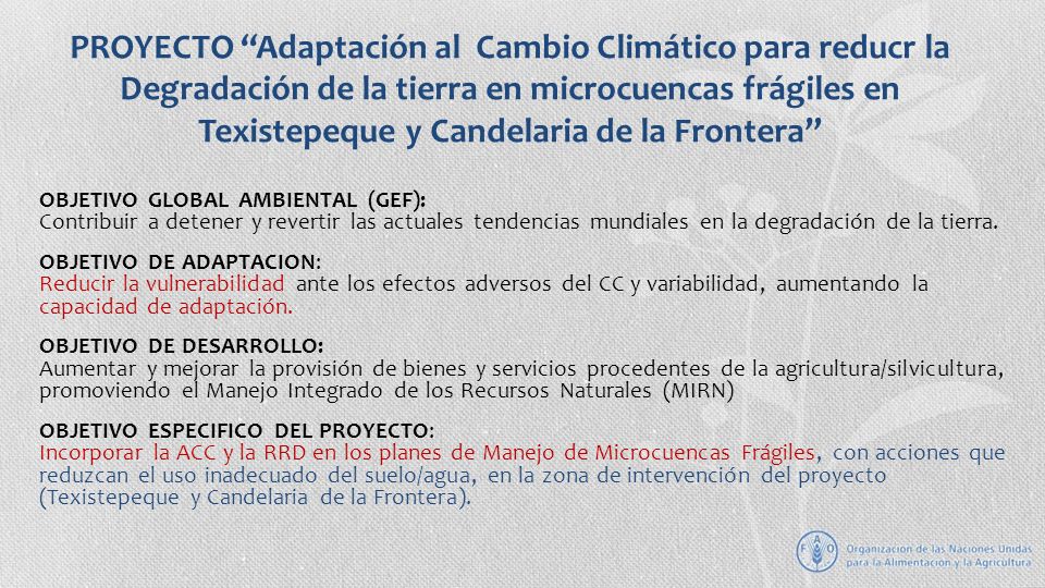 PROYECTO Adaptación al Cambio Climático para reducr la Degradación de la tierra en microcuencas frágiles en Texistepeque y Candelaria de la Frontera