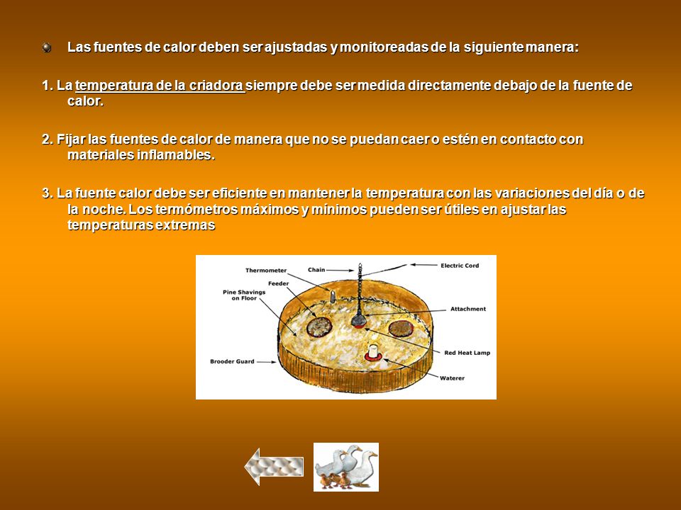 Las fuentes de calor deben ser ajustadas y monitoreadas de la siguiente manera: