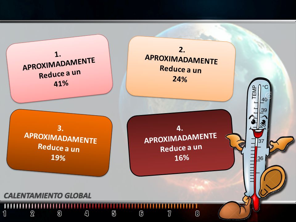 1. APROXIMADAMENTE. Reduce a un. 41% 2. APROXIMADAMENTE. Reduce a un. 24% 3. APROXIMADAMENTE.
