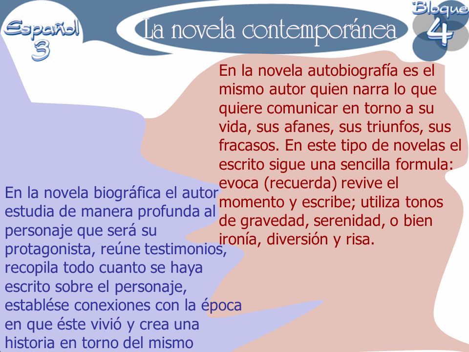 En la novela autobiografía es el mismo autor quien narra lo que quiere comunicar en torno a su vida, sus afanes, sus triunfos, sus fracasos. En este tipo de novelas el escrito sigue una sencilla formula: evoca (recuerda) revive el momento y escribe; utiliza tonos de gravedad, serenidad, o bien ironía, diversión y risa.