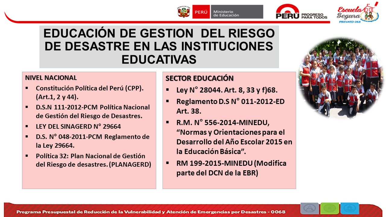EDUCACIÓN DE GESTION DEL RIESGO DE DESASTRE EN LAS INSTITUCIONES EDUCATIVAS
