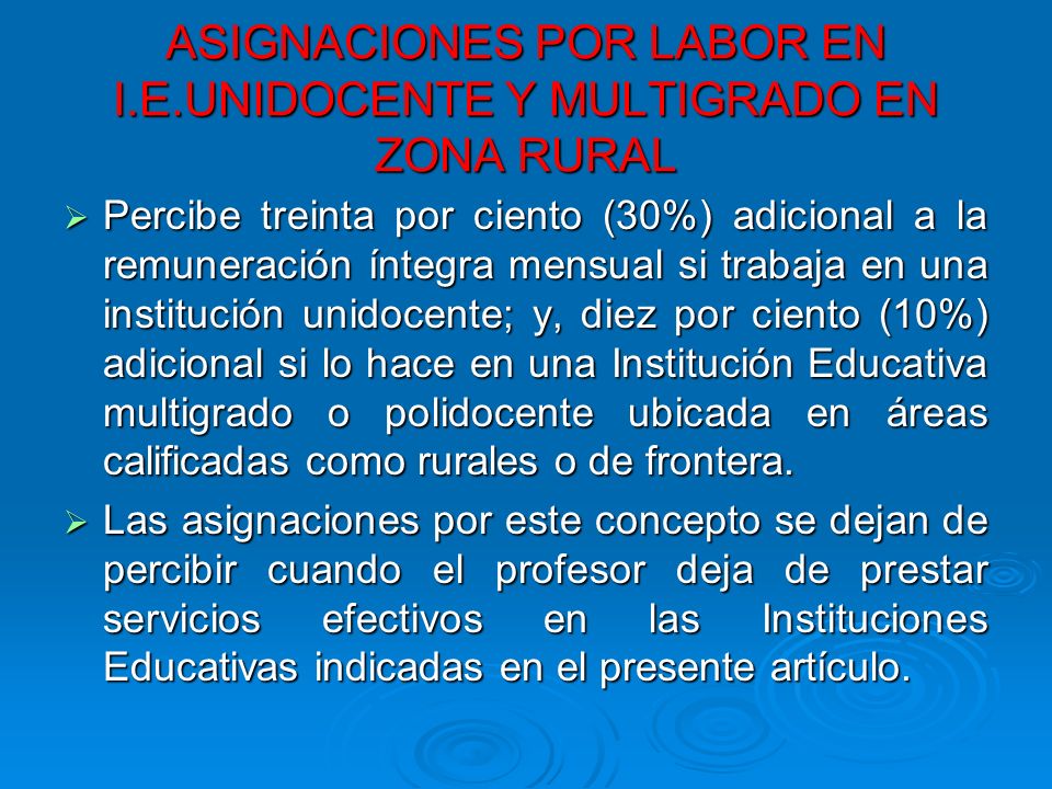 ASIGNACIONES POR LABOR EN I.E.UNIDOCENTE Y MULTIGRADO EN ZONA RURAL