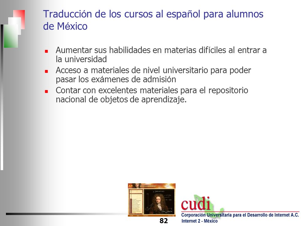 Traducción de los cursos al español para alumnos de México