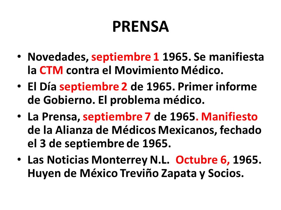 PRENSA Novedades, septiembre Se manifiesta la CTM contra el Movimiento Médico.