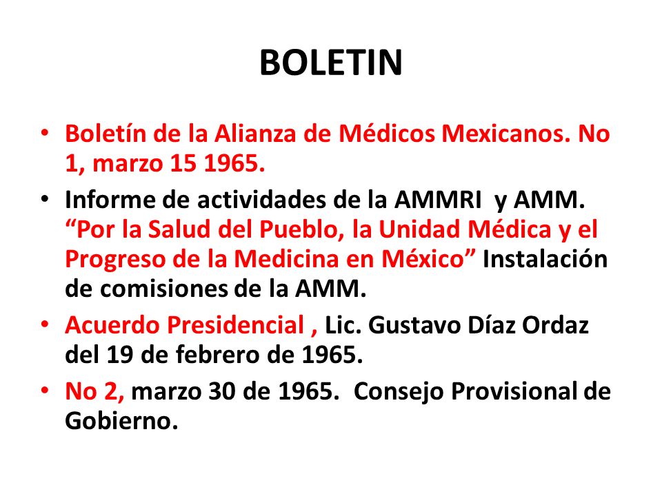BOLETIN Boletín de la Alianza de Médicos Mexicanos. No 1, marzo