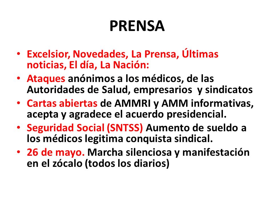 PRENSA Excelsior, Novedades, La Prensa, Últimas noticias, El día, La Nación: