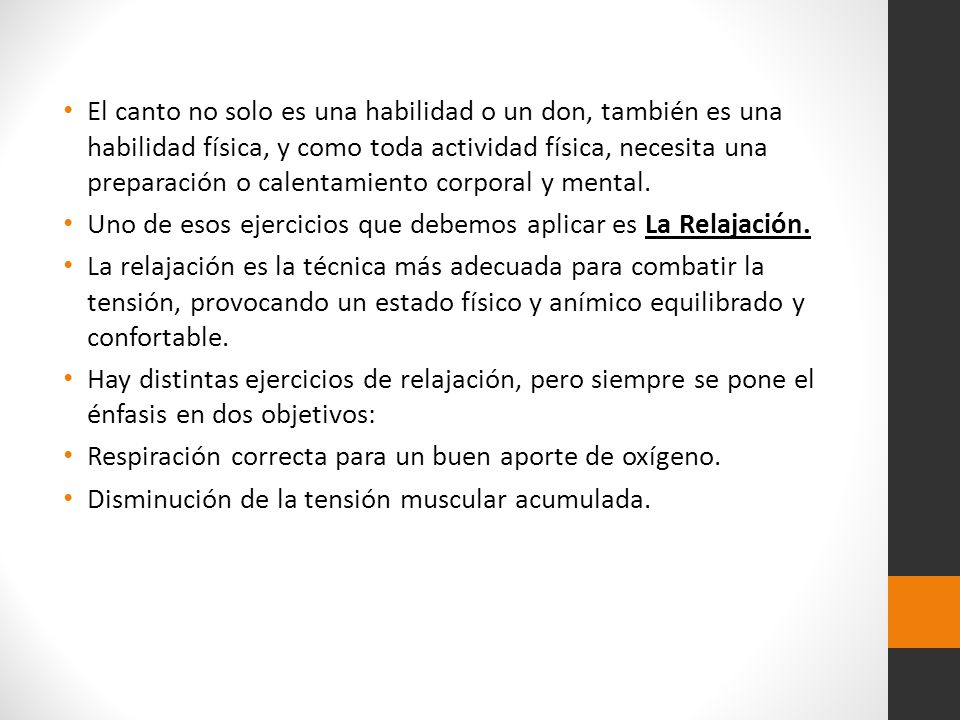 El canto no solo es una habilidad o un don, también es una habilidad física, y como toda actividad física, necesita una preparación o calentamiento corporal y mental.