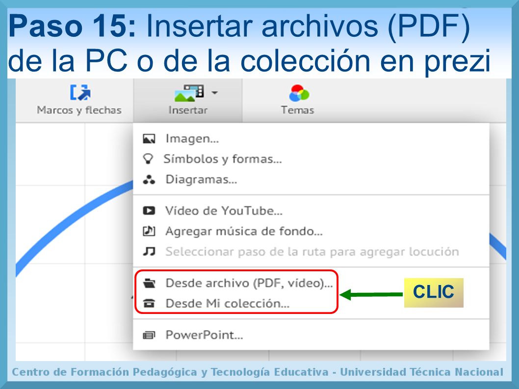 Paso 15: Insertar archivos (PDF) de la PC o de la colección en prezi