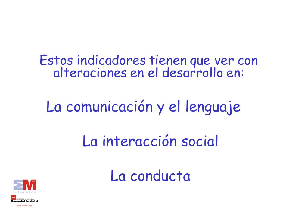 La comunicación y el lenguaje La interacción social La conducta
