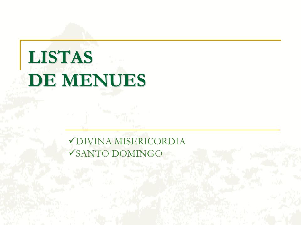 LISTAS DE MENUES DIVINA MISERICORDIA SANTO DOMINGO