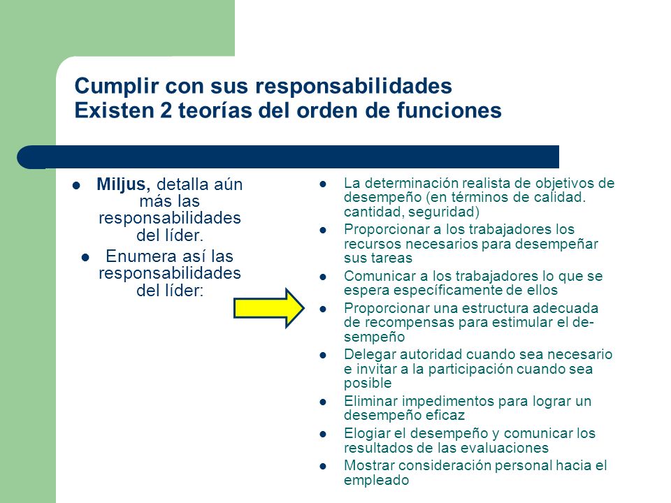 Cumplir con sus responsabilidades Existen 2 teorías del orden de funciones
