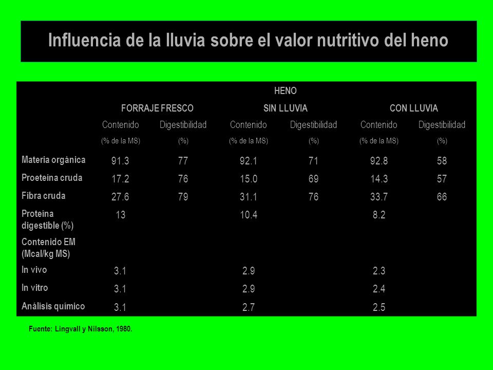 Influencia de la lluvia sobre el valor nutritivo del heno