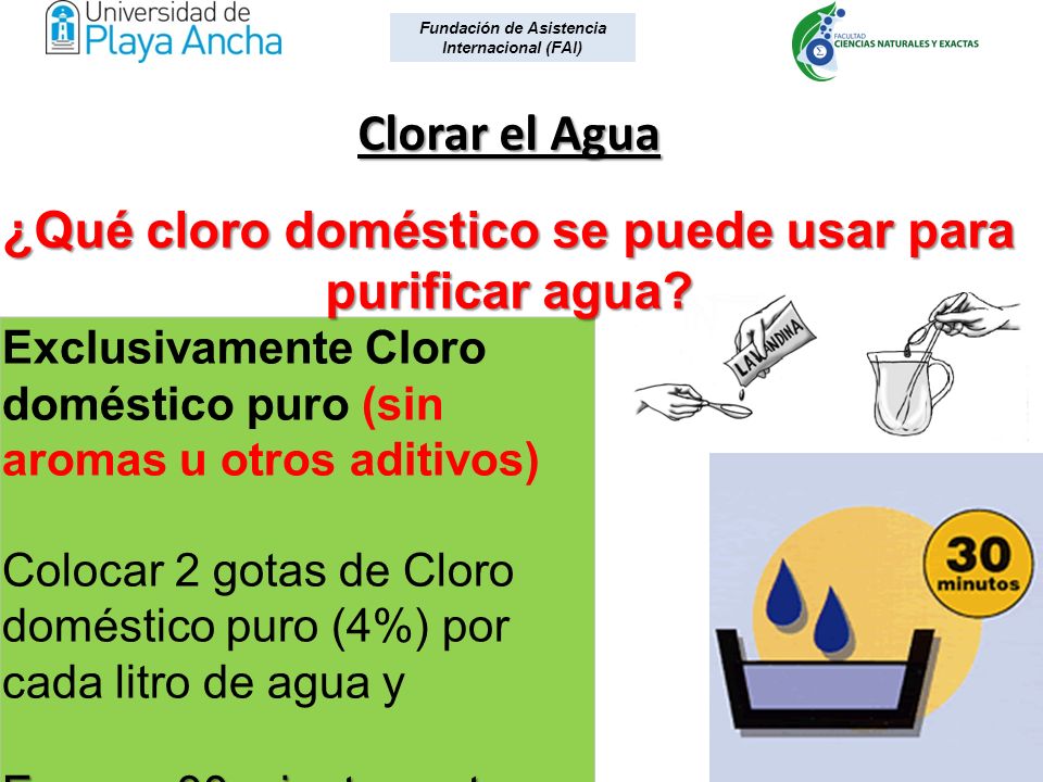 ¿Qué cloro doméstico se puede usar para purificar agua