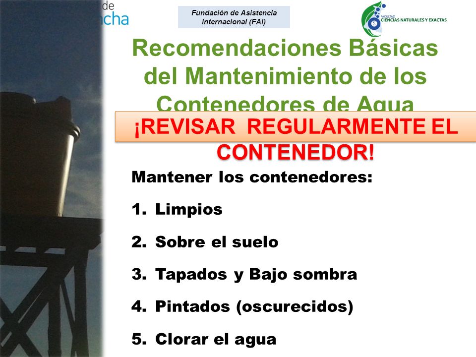 Recomendaciones Básicas del Mantenimiento de los Contenedores de Agua