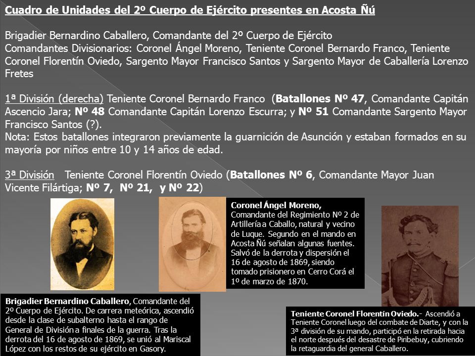 Cuadro de Unidades del 2º Cuerpo de Ejército presentes en Acosta Ñú