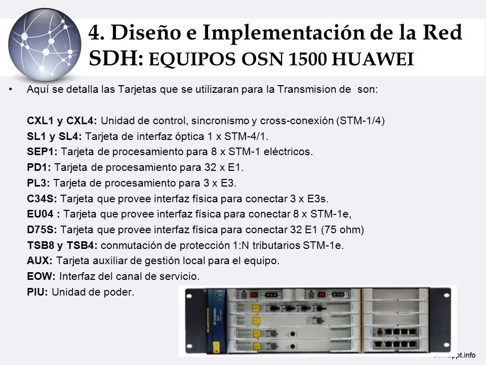 4. Diseño e Implementación de la Red SDH: EQUIPOS OSN 1500 HUAWEI