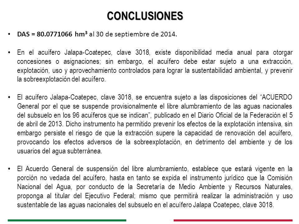 CONCLUSIONES DAS = hm3 al 30 de septiembre de 2014.