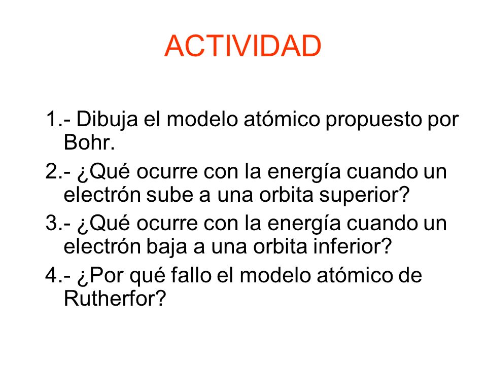 ACTIVIDAD 1.- Dibuja el modelo atómico propuesto por Bohr.