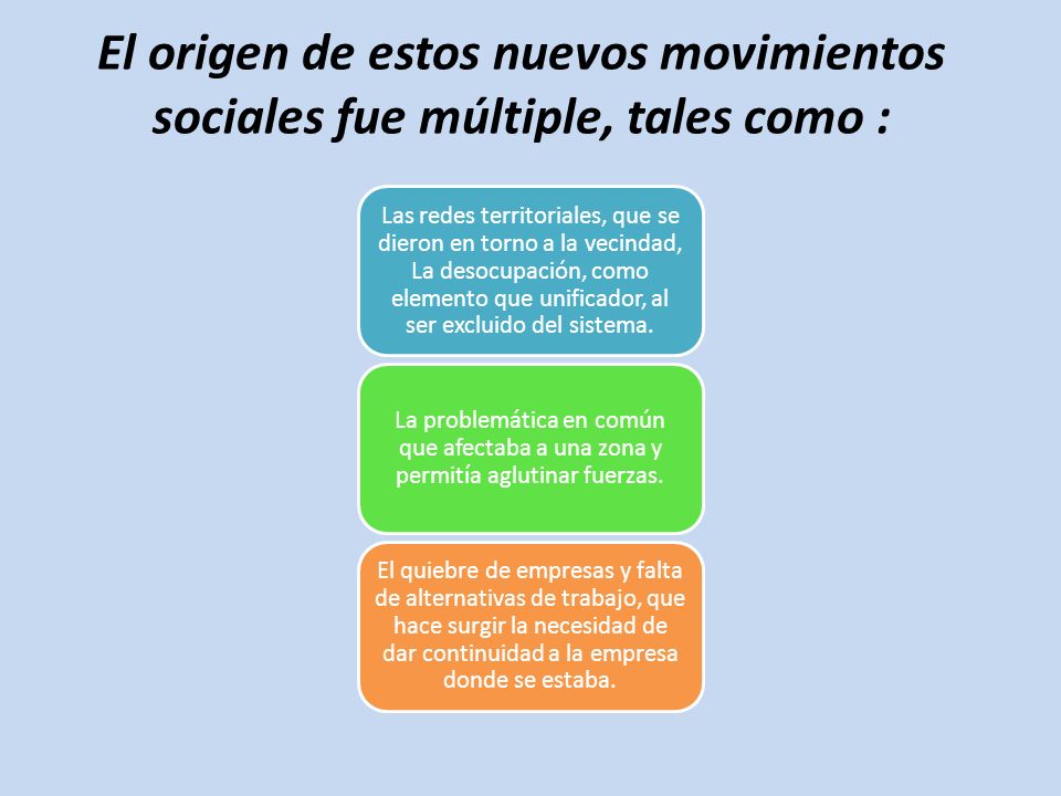 El origen de estos nuevos movimientos sociales fue múltiple, tales como :
