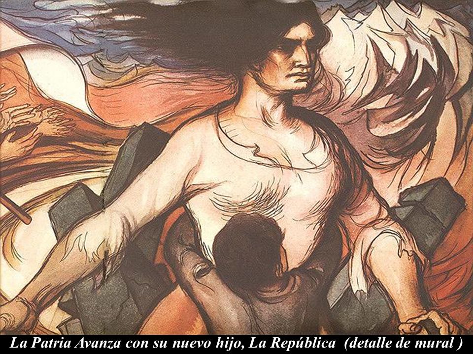 La Patria Avanza con su nuevo hijo, La República (detalle de mural )