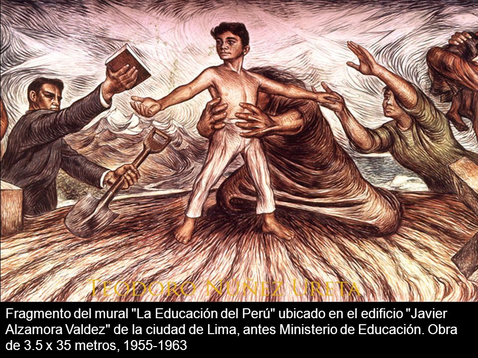 Fragmento del mural La Educación del Perú ubicado en el edificio Javier Alzamora Valdez de la ciudad de Lima, antes Ministerio de Educación.