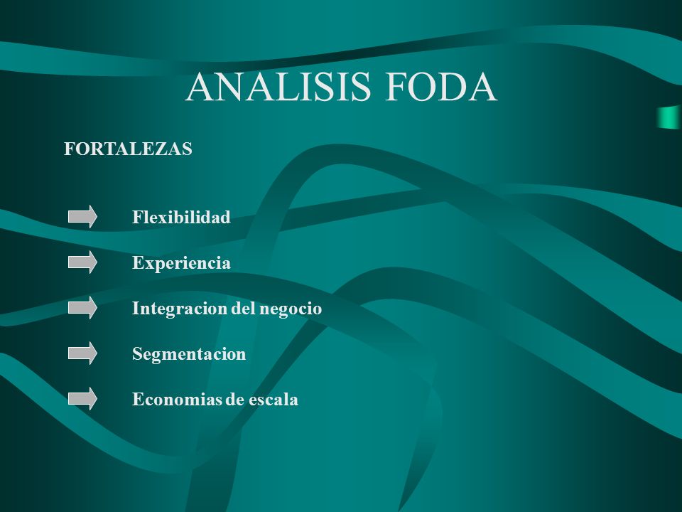 ANALISIS FODA FORTALEZAS Flexibilidad Experiencia Integracion del negocio Segmentacion Economias de escala.