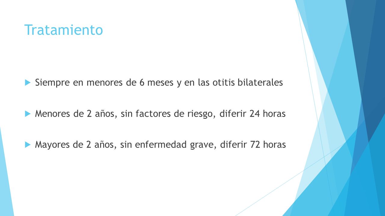 Tratamiento Siempre en menores de 6 meses y en las otitis bilaterales
