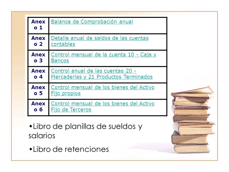 Libro de planillas de sueldos y salarios Libro de retenciones