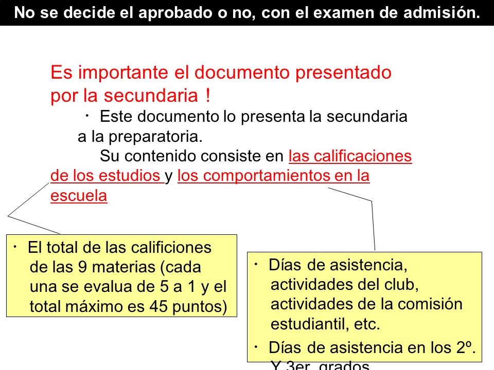 No se decide el aprobado o no, con el examen de admisión.