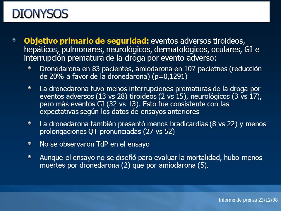 Objetivo primario de seguridad: eventos adversos tiroideos, hepáticos, pulmonares, neurológicos, dermatológicos, oculares, GI e interrupción prematura de la droga por evento adverso: