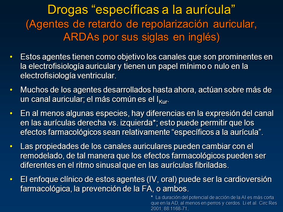 Drogas específicas a la aurícula (Agentes de retardo de repolarización auricular, ARDAs por sus siglas en inglés)
